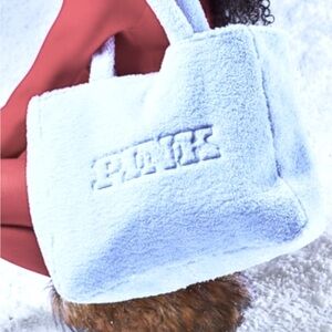 Victoria's Secret PINK COZY FLEECE TOTE LIGHT BLUE Sherpa Plush Fuzzy